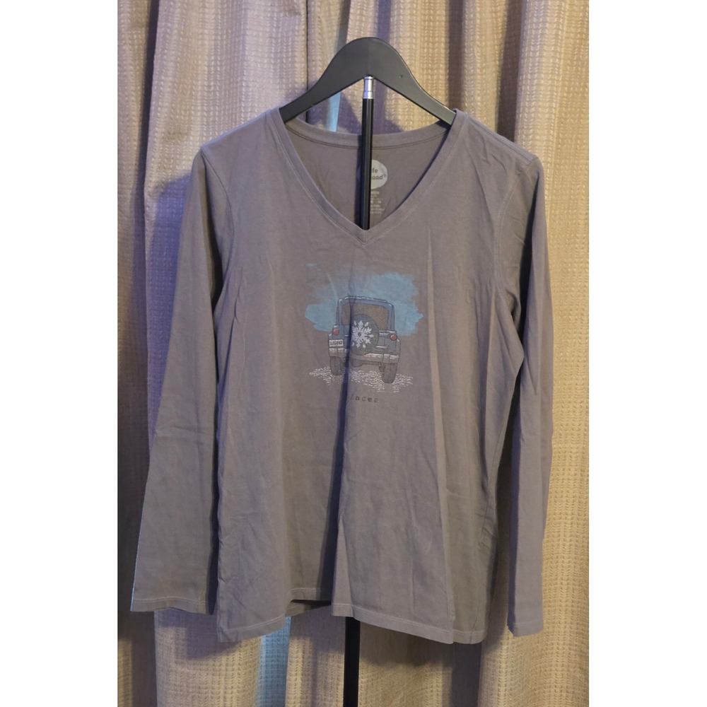 Life Is Good Classic Fit Go Places Graphic T-Shirt Women's Size Medium Gray